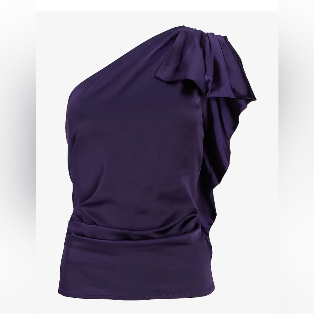 Express Satin Ruffle One Shoulder Top